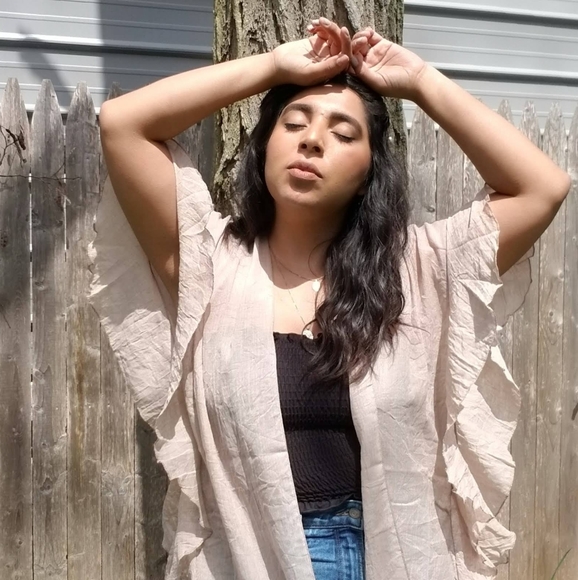 CREAM RUFFLED CASCADE CARDIGAN - Picture 9 of 11